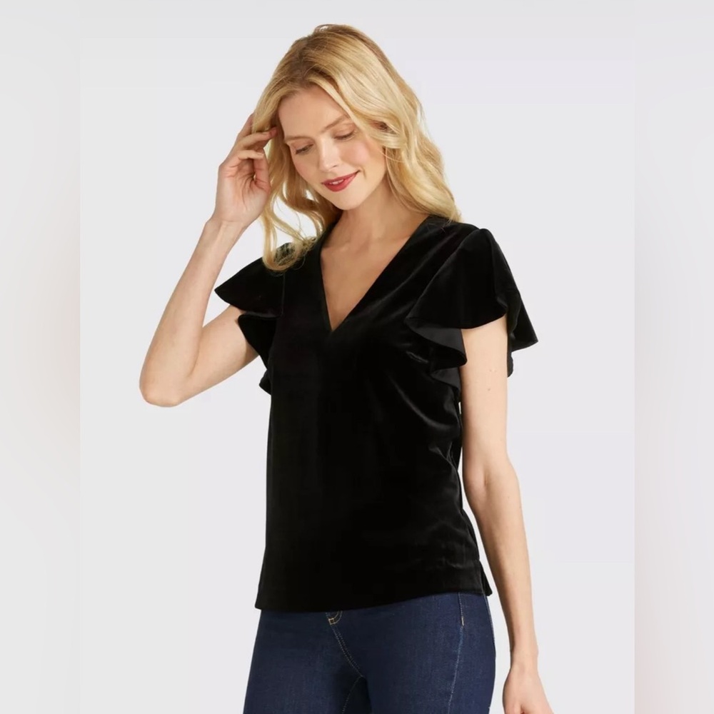 Draper James black velvet blouse
